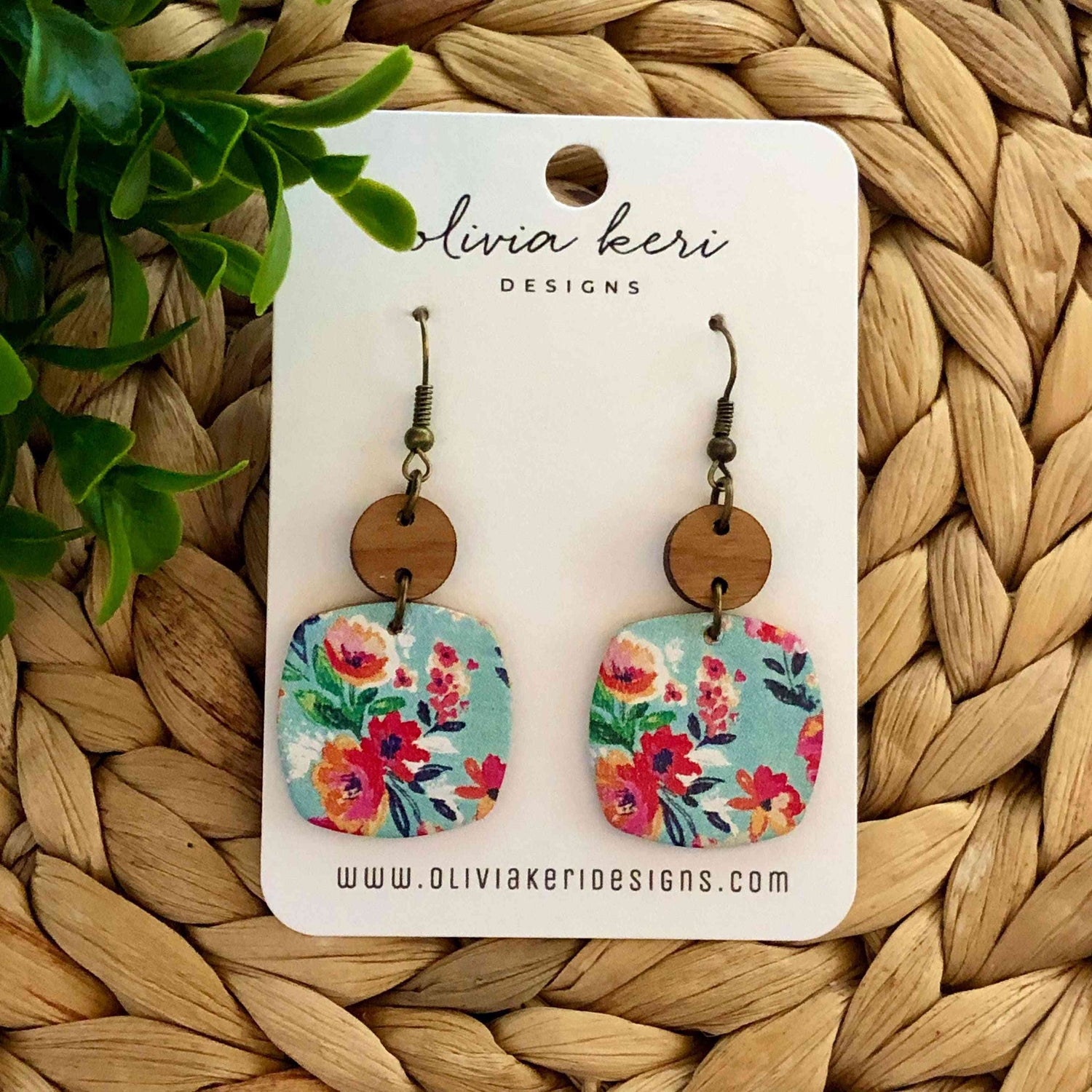 Nora - Bora Bora Floral Cork on Leather Dangle Earrings