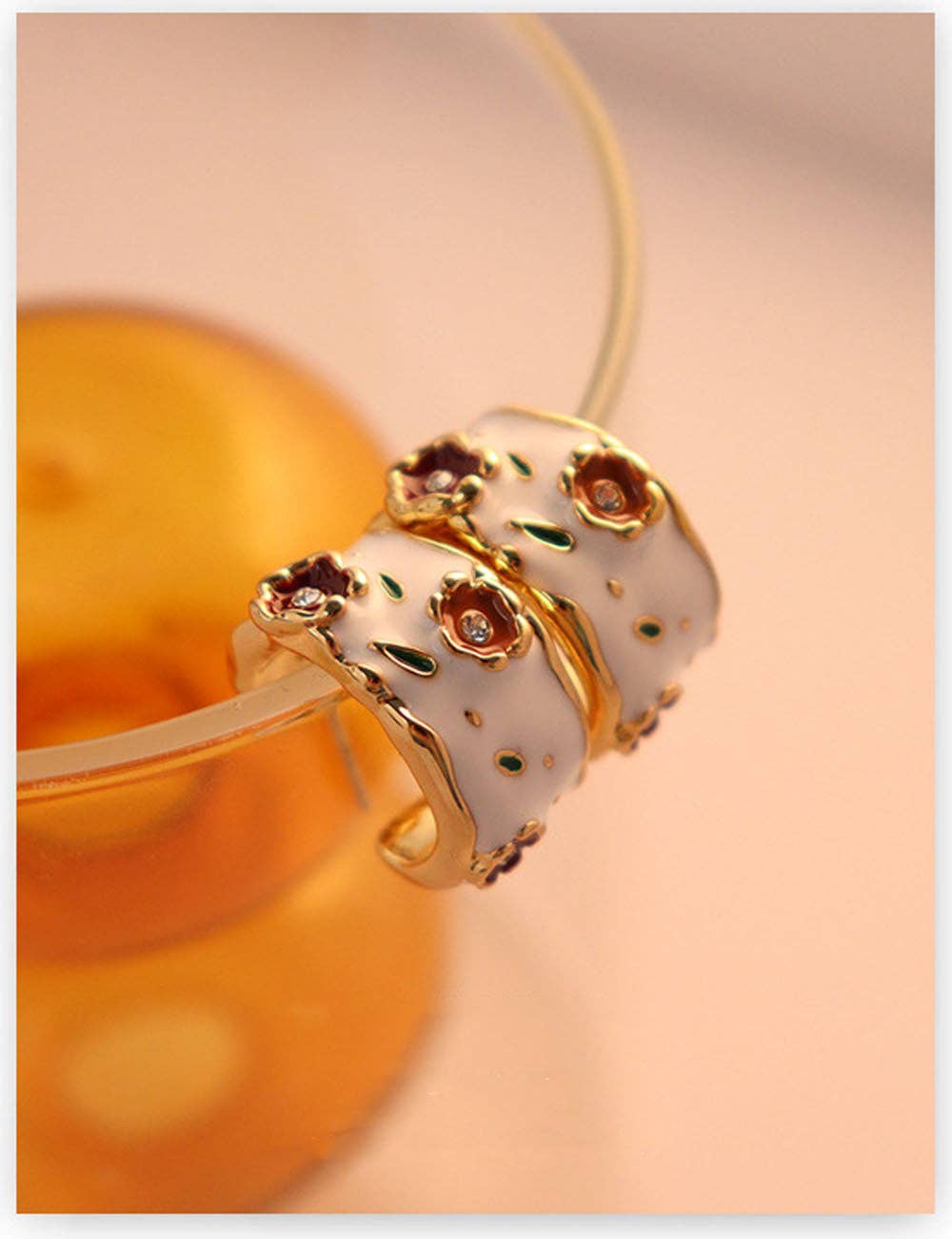 Vintage Flower Drip Glaze Enamel Hoop Earrings DP25E729