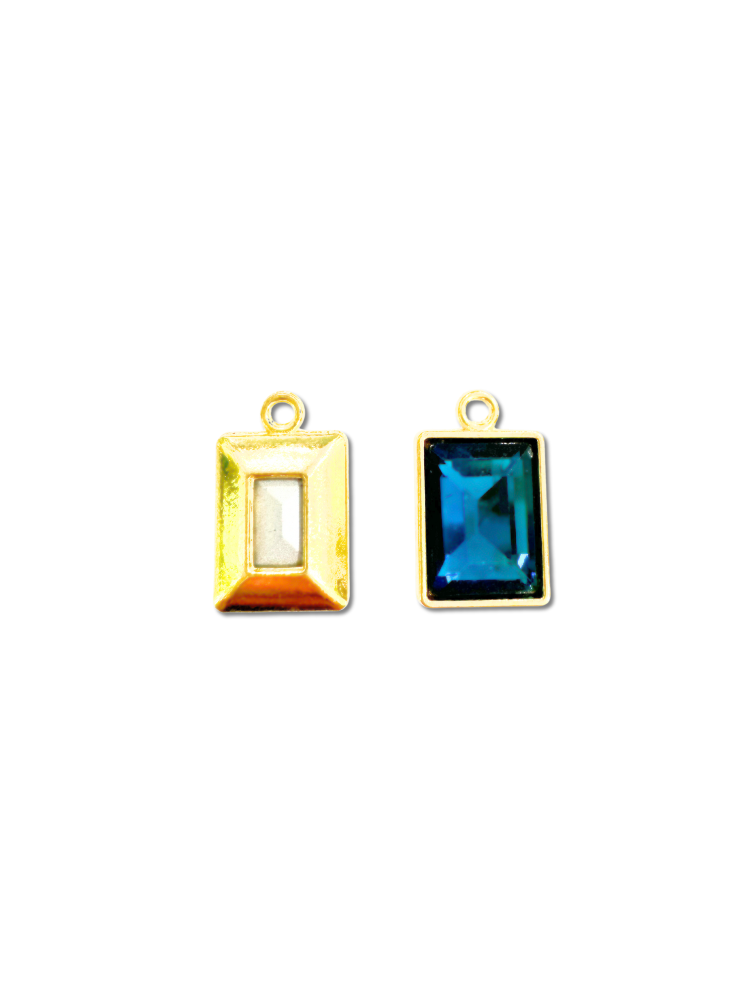 * Gold Teal Glass Emerald Cut Charm