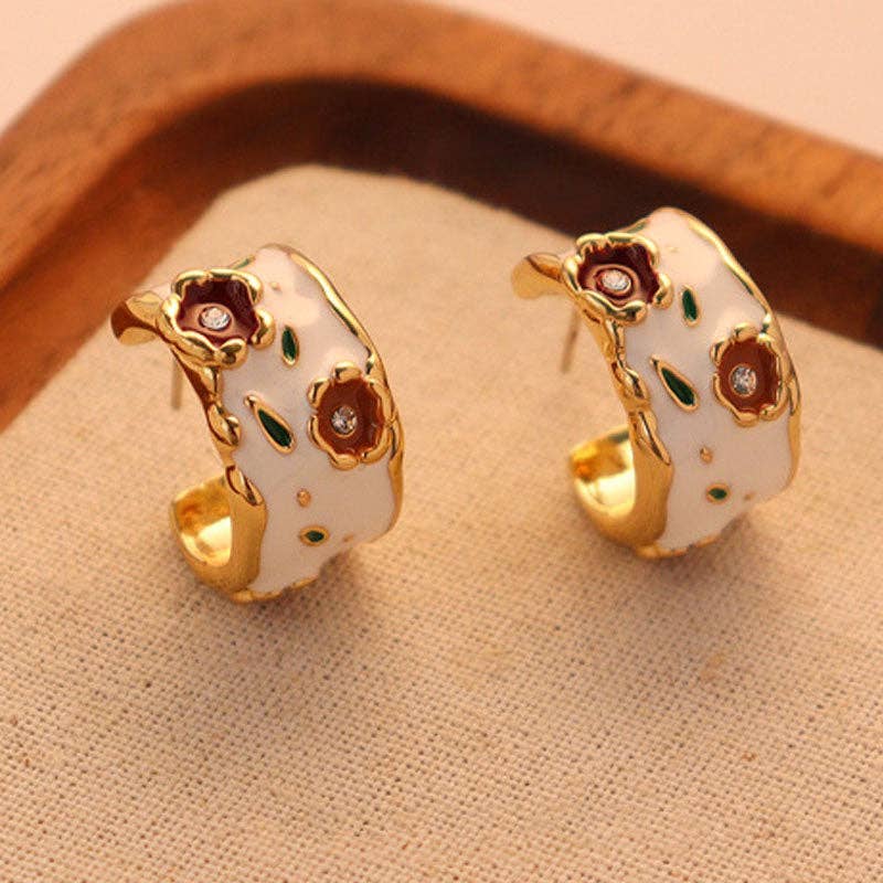 Vintage Flower Drip Glaze Enamel Hoop Earrings DP25E729