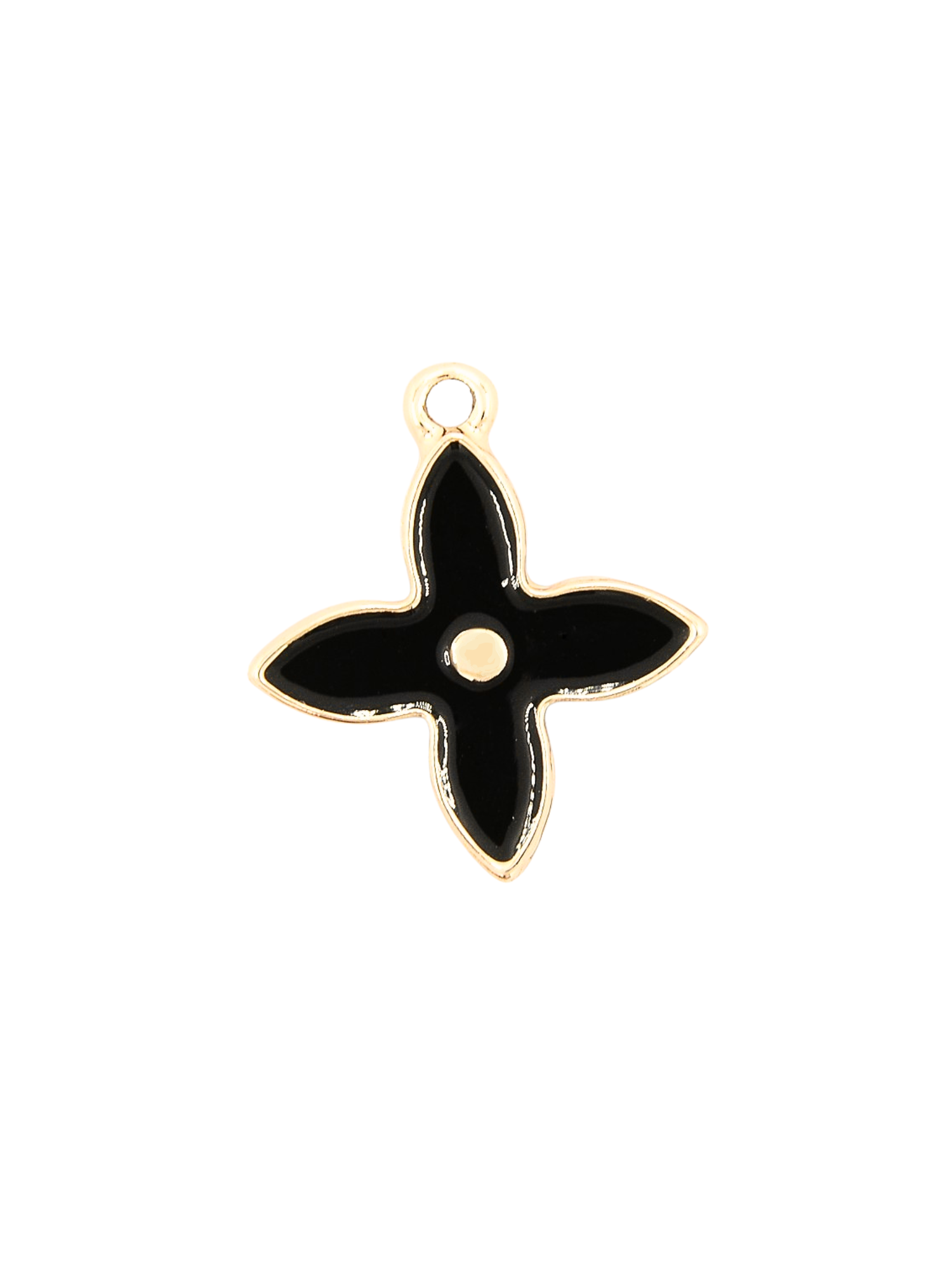 * Gold Four-Point Black Flower Charm