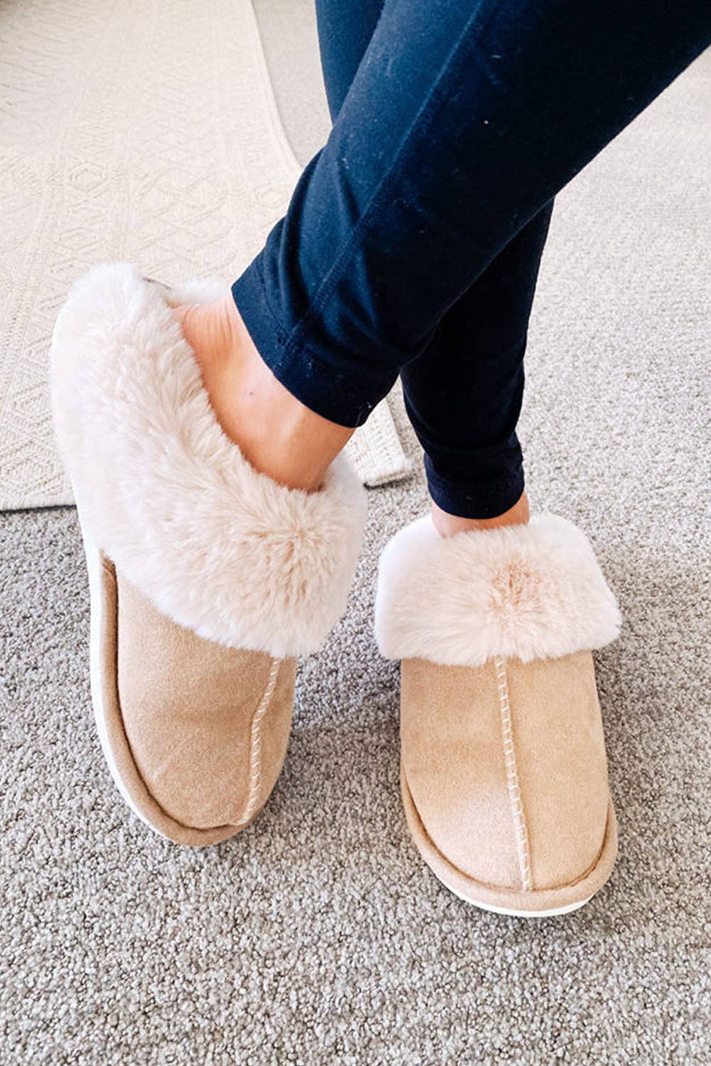 Suede Plush Lined Open Heel Slippers