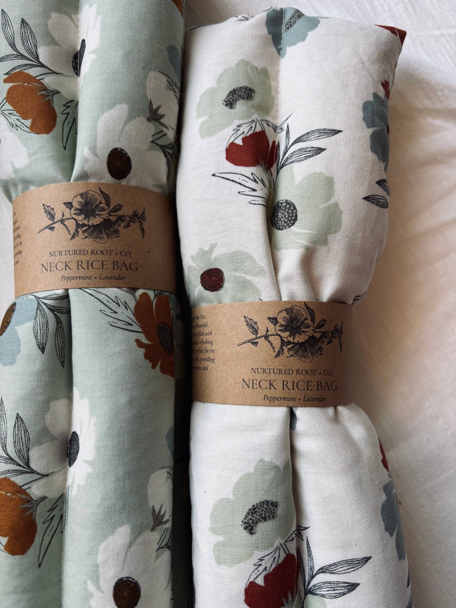 Neck and Shoulder Hot & Cold Rice Bag: Floral / Cotton / Peppermint Lavender