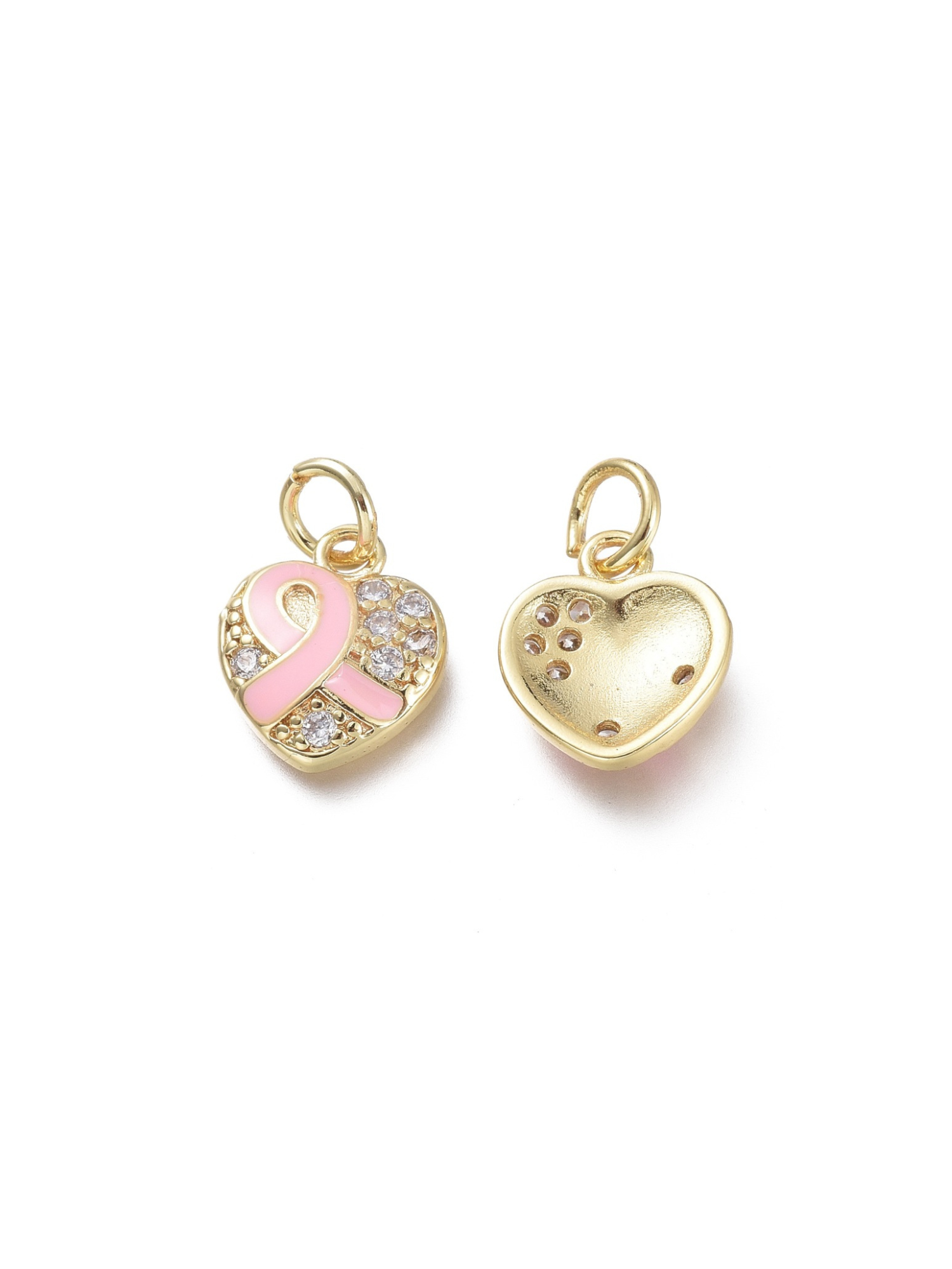 Gold Breast Cancer Ribbon Heart Charm