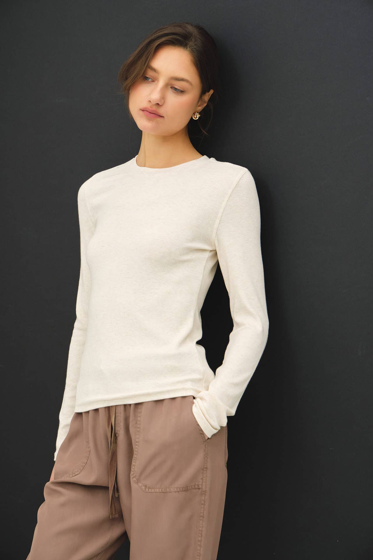 RIBBED CREWNECK LONGSLEEVE BASIC TOP