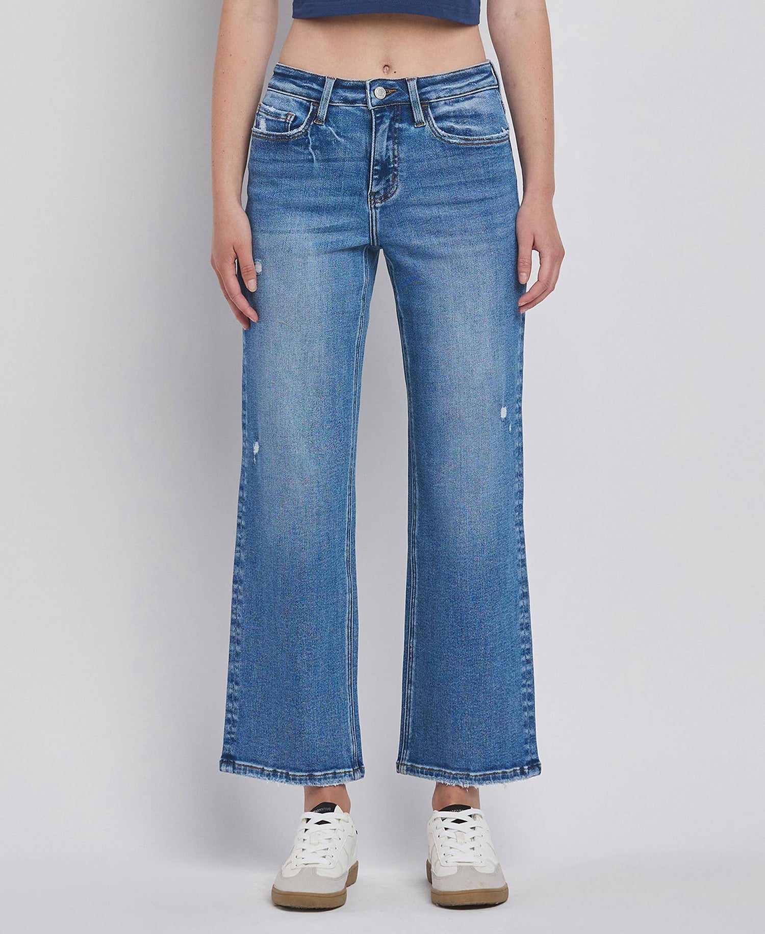 HIGH RISE ANKLE SLIM WIDE JEANS V3560