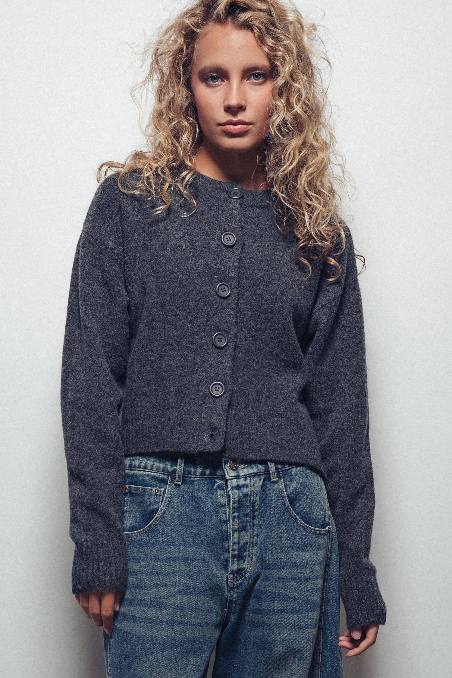 Relaxed Wool Blend Button-Up Cardigan
