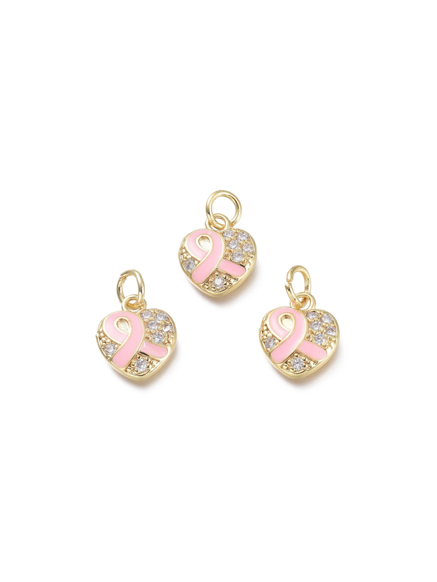 Gold Breast Cancer Ribbon Heart Charm