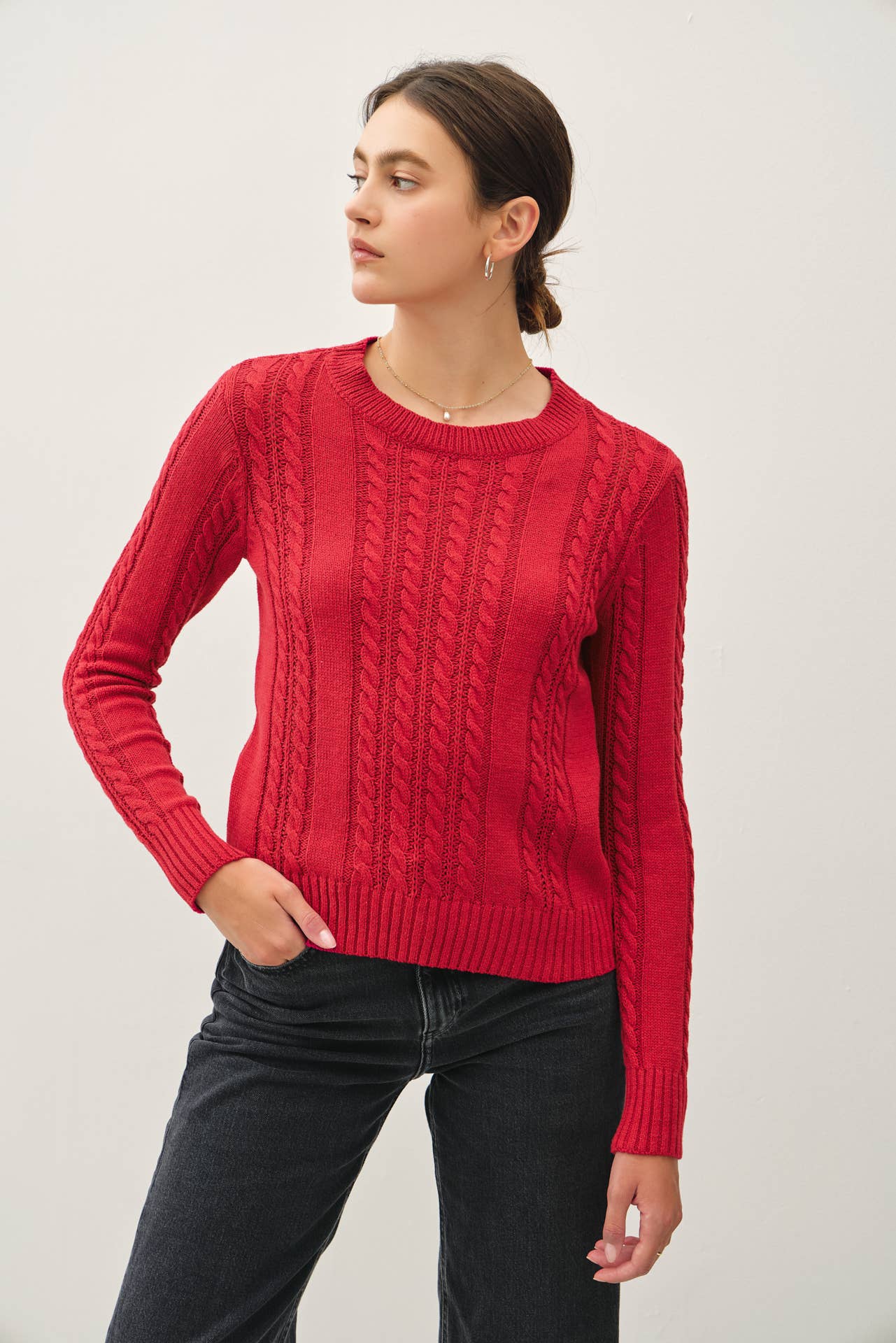 SMALL CABLE KNIT CLASSIC COTTON BLEND SWEATER