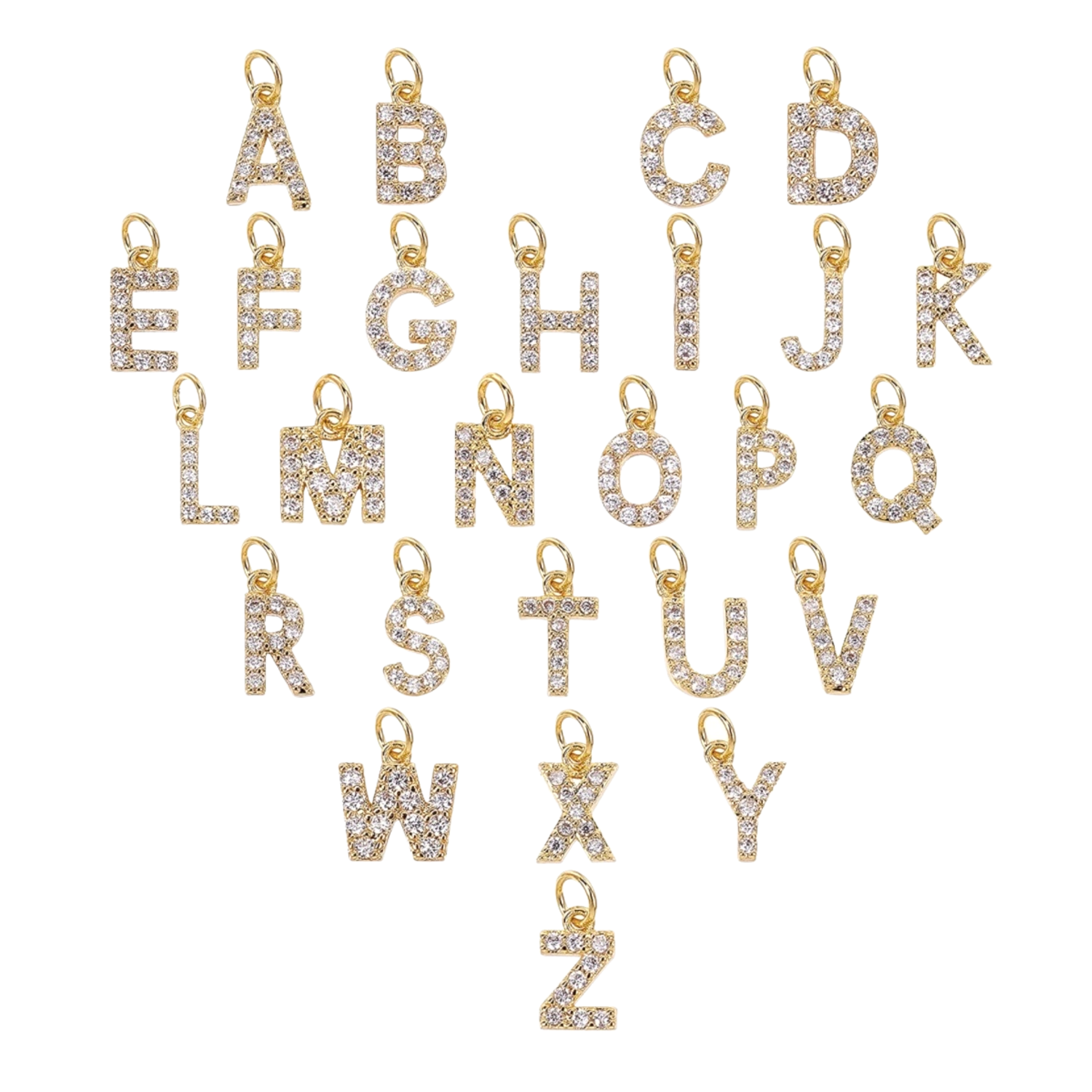 Gold Pavé Set CZ Initial Letter Charms