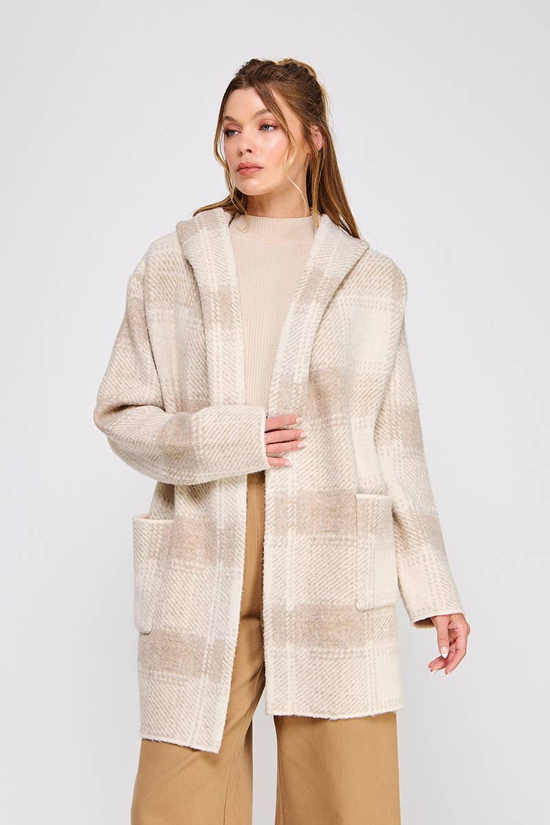 Cozy Plaid Sweater Hoodie Cardigan