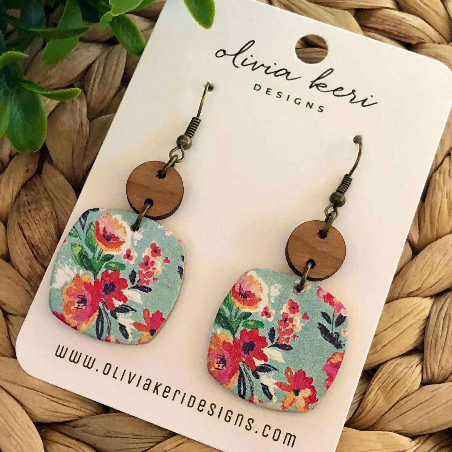 Nora - Bora Bora Floral Cork on Leather Dangle Earrings
