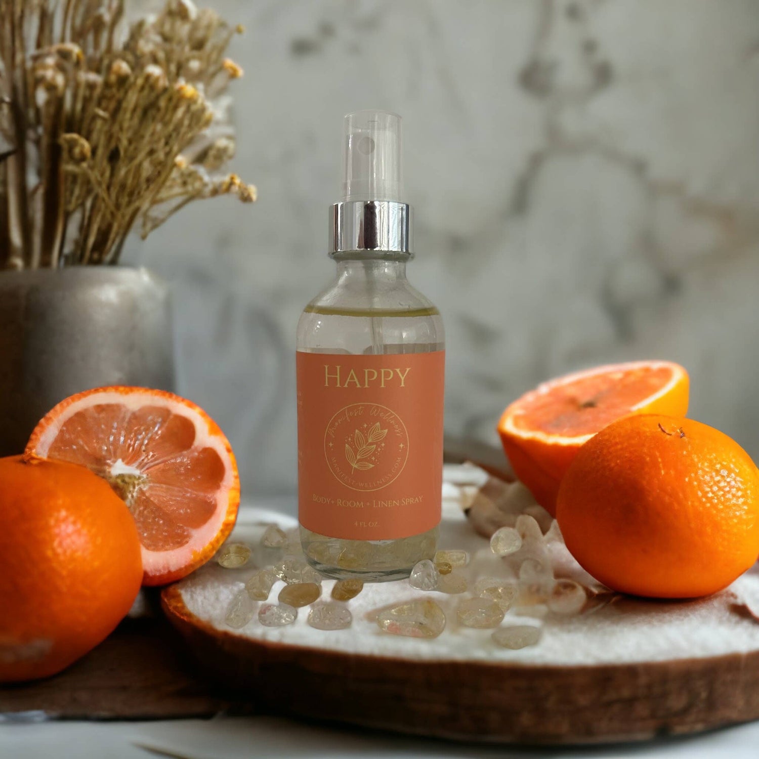 Happy Citrus Aromatherapy Spray with Citrine Gemstones