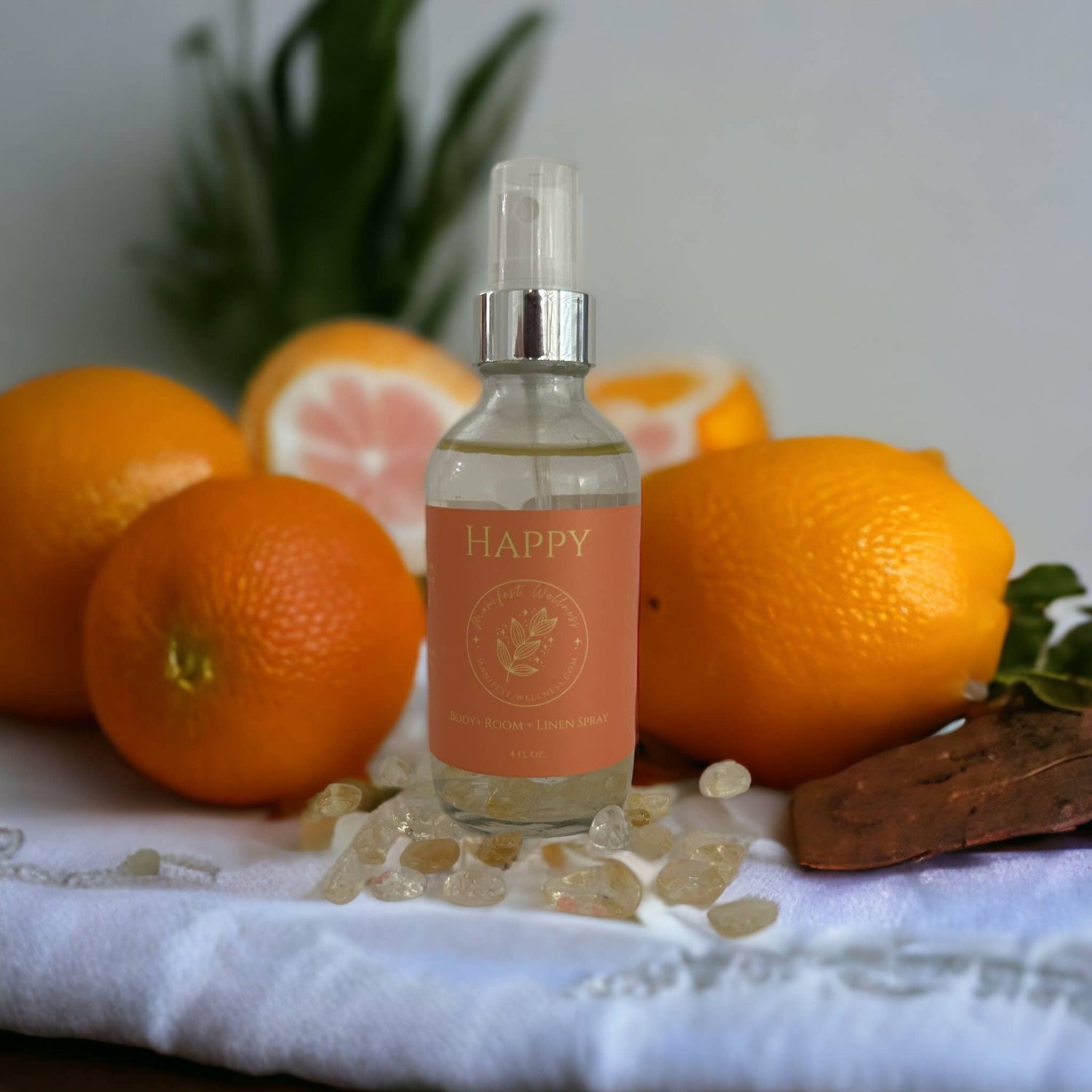 Happy Citrus Aromatherapy Spray with Citrine Gemstones