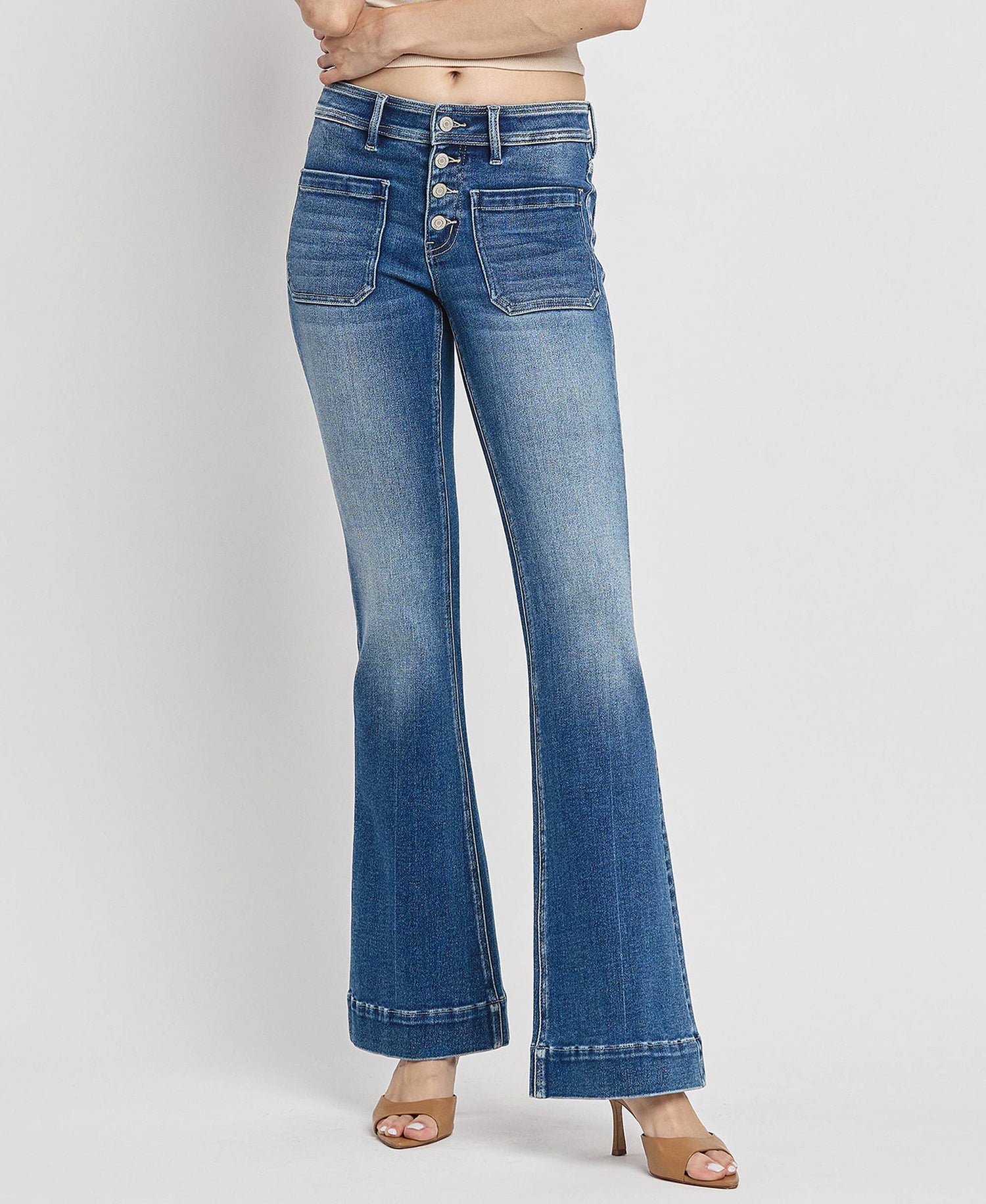 MID RISE TROUSER HEM FLARE JEANS T5848